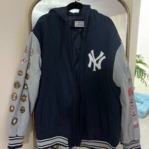 New York Yankees 27x World Series Champions Hooded Jacket Men Navy Grey (XXL)
